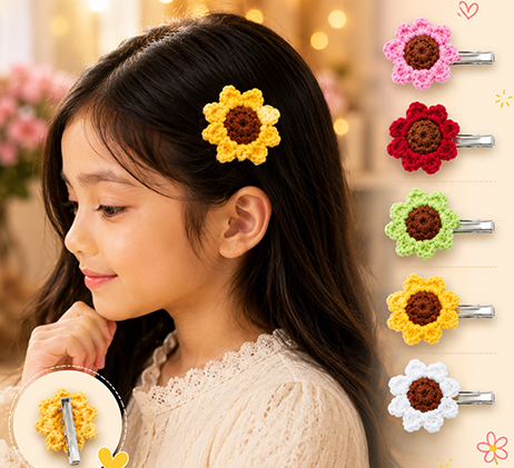 APM Handmade Crochet Flower Hair Clip for Girls