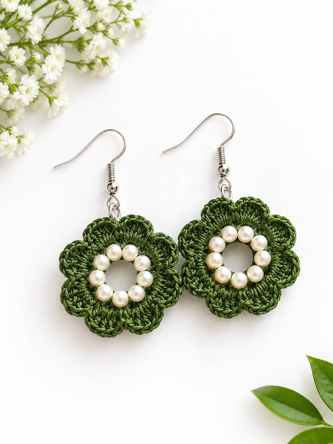 Elvira Handmade Green Moti Earing