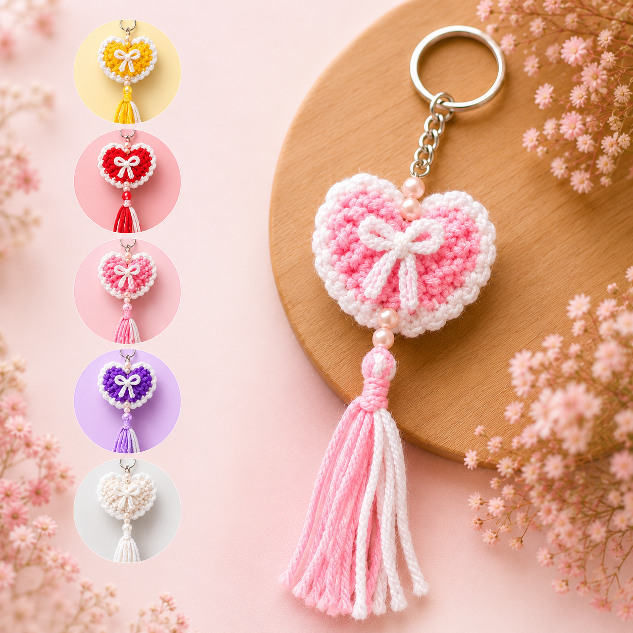 Elvira handmade heart shaped crochet keychain