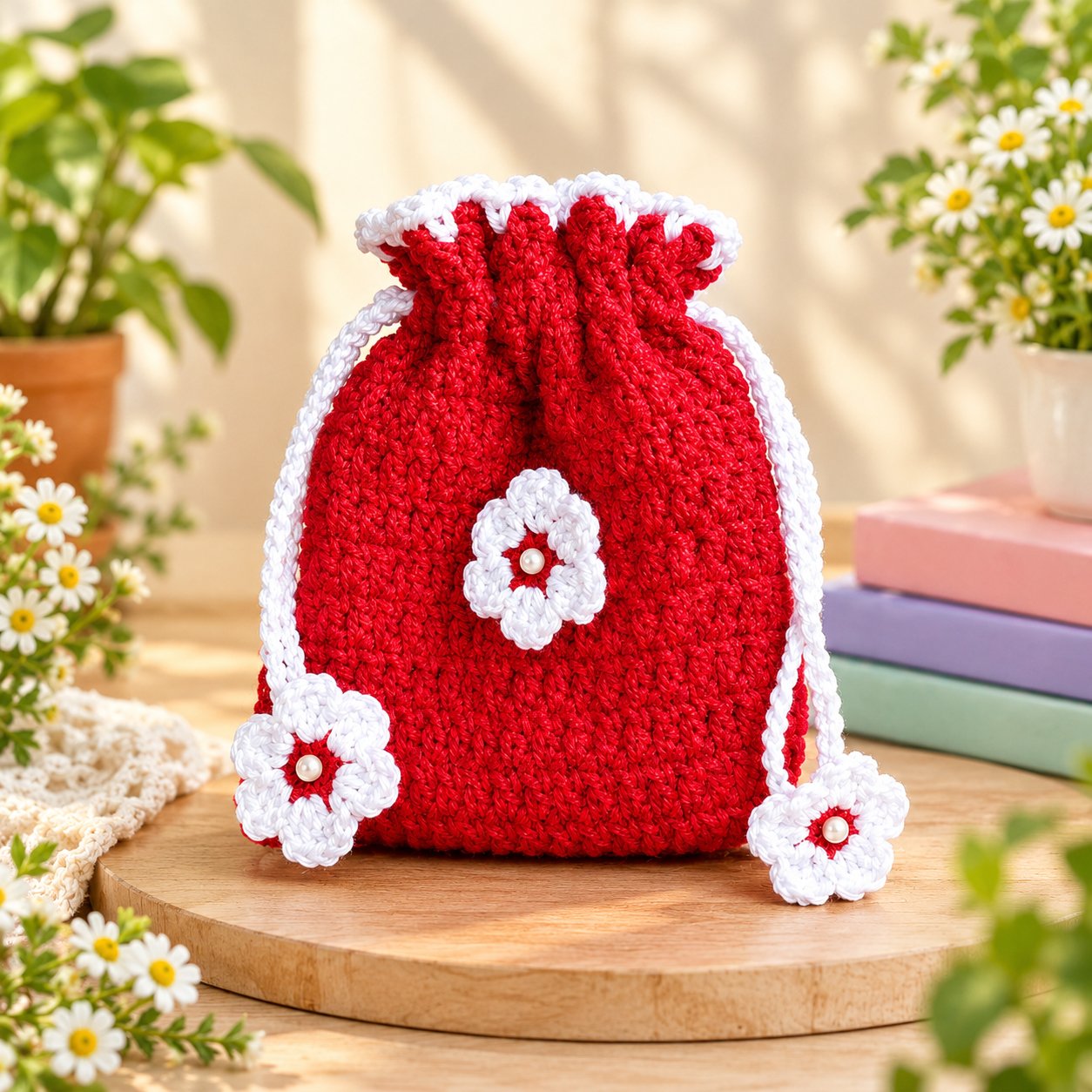 Elvira handmade crochet Red Pouch