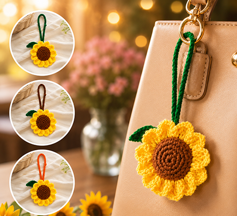 APM Handmade Crochet Sunflower Bag Charm Keychain